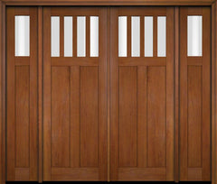 WDMA 86x80 Door (7ft2in by 6ft8in) Exterior Swing Mahogany 4 Horizontal Lite Craftsman Double Entry Door Sidelights 4