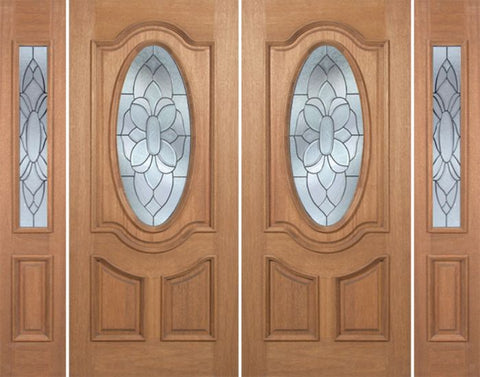 WDMA 88x80 Door (7ft4in by 6ft8in) Exterior Mahogany Carmel Double Door/2side w/ BO Glass - 6ft8in Tall 1