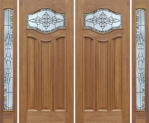 WDMA 88x80 Door (7ft4in by 6ft8in) Exterior Mahogany Wisteria Double Door/2side w/ Tiffany Glass 1