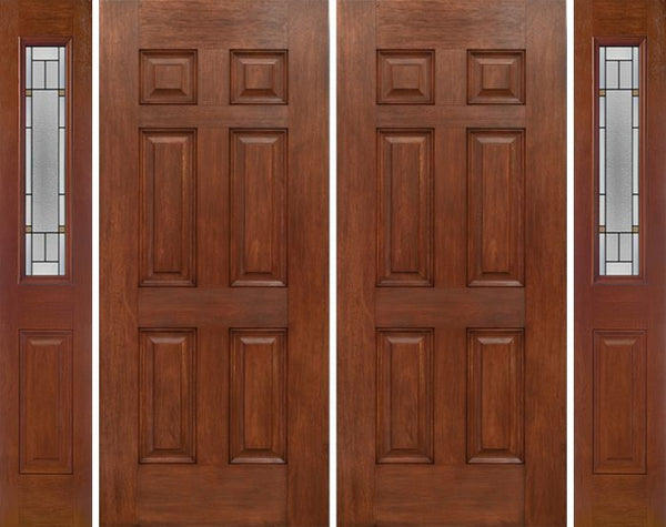 WDMA 88x80 Door (7ft4in by 6ft8in) Exterior Mahogany Six Panel Double Entry Door Sidelights 1/2 Lite w/ TP Glass 1