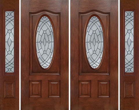 WDMA 88x80 Door (7ft4in by 6ft8in) Exterior Mahogany Oval Three Panel Double Entry Door Sidelights EE Glass 1