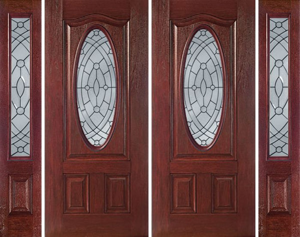 WDMA 88x80 Door (7ft4in by 6ft8in) Exterior Cherry Oval Three Panel Double Entry Door Sidelights EE Glass 1