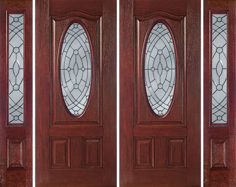 WDMA 88x80 Door (7ft4in by 6ft8in) Exterior Cherry Oval Three Panel Double Entry Door Sidelights EE Glass 1