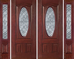 WDMA 88x80 Door (7ft4in by 6ft8in) Exterior Cherry Oval Three Panel Double Entry Door Sidelights EE Glass 1