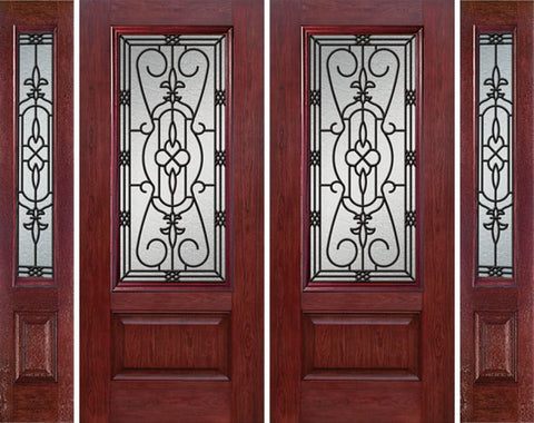 WDMA 88x80 Door (7ft4in by 6ft8in) Exterior Cherry 3/4 Lite 1 Panel Double Entry Door Sidelights JA Glass 1