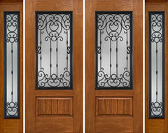 WDMA 88x80 Door (7ft4in by 6ft8in) Exterior Cherry Plank Panel 3/4 Lite Double Entry Door Sidelights BM Glass 1