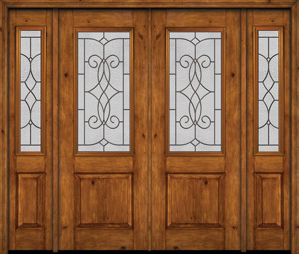 WDMA 88x96 Door (7ft4in by 8ft) Exterior Knotty Alder 96in Alder Rustic Plain Panel 2/3 Lite Double Entry Door Sidelights Ashbury Glass 1