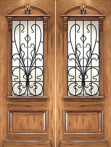 WDMA 96x120 Door (8ft by 10ft) Exterior Mahogany AN-2009-2 Hand Carved Art Nouveau Forged Iron Glass Double Door 1