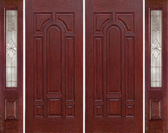WDMA 96x80 Door (8ft by 6ft8in) Exterior Cherry Center Arch Panel Solid Double Entry Door Sidelights HM Glass 1
