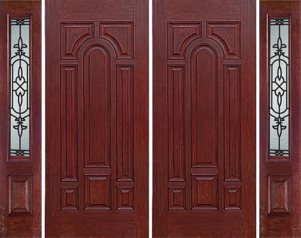 WDMA 96x80 Door (8ft by 6ft8in) Exterior Cherry Center Arch Panel Solid Double Entry Door Sidelights JA Glass 1