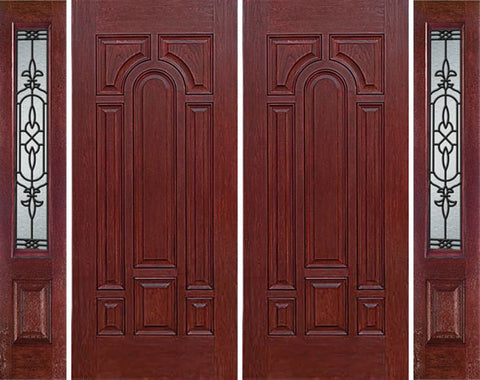 WDMA 96x80 Door (8ft by 6ft8in) Exterior Cherry Center Arch Panel Solid Double Entry Door Sidelights JA Glass 1