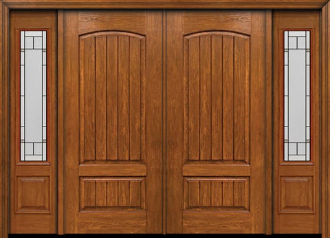 WDMA 96x80 Door (8ft by 6ft8in) Exterior Cherry Plank Two Panel Double Entry Door Sidelights 3/4 Lite Topaz Glass 1