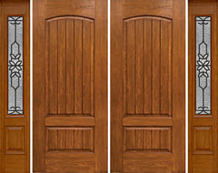WDMA 96x80 Door (8ft by 6ft8in) Exterior Cherry Plank Two Panel Double Entry Door Sidelights 3/4 Lite w/ MD Glass 1