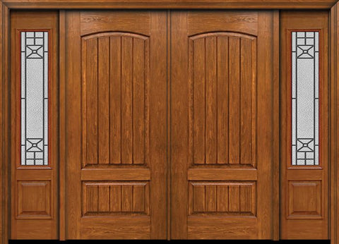WDMA 96x80 Door (8ft by 6ft8in) Exterior Cherry Plank Two Panel Double Entry Door Sidelights 3/4 Lite Courtyard Glass 1