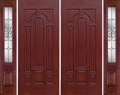 WDMA 96x80 Door (8ft by 6ft8in) Exterior Cherry Center Arch Panel Solid Double Entry Door Sidelights CD Glass 1