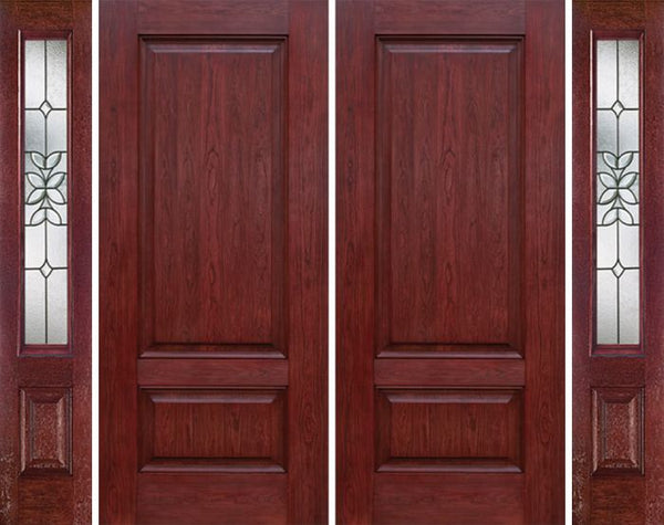 WDMA 96x80 Door (8ft by 6ft8in) Exterior Cherry Two Panel Double Entry Door Sidelights CD Glass 1