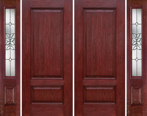 WDMA 96x80 Door (8ft by 6ft8in) Exterior Cherry Two Panel Double Entry Door Sidelights CD Glass 1