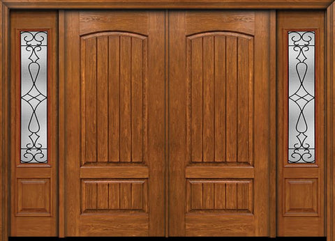WDMA 96x80 Door (8ft by 6ft8in) Exterior Cherry Plank Two Panel Double Entry Door Sidelights 3/4 Lite Wyngate Glass 1
