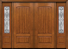 WDMA 96x80 Door (8ft by 6ft8in) Exterior Cherry Plank Two Panel Double Entry Door Sidelights 3/4 Lite Wyngate Glass 1