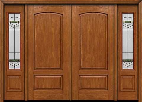 WDMA 96x80 Door (8ft by 6ft8in) Exterior Cherry Two Panel Camber Double Entry Door Sidelights Greenfield Glass 1