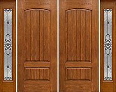 WDMA 96x80 Door (8ft by 6ft8in) Exterior Cherry Plank Two Panel Double Entry Door Sidelights Full Lite w/ MD Glass 1