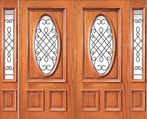 WDMA 96x80 Door (8ft by 6ft8in) Exterior Mahogany Oval Lite Double Door with Two Side lights 1