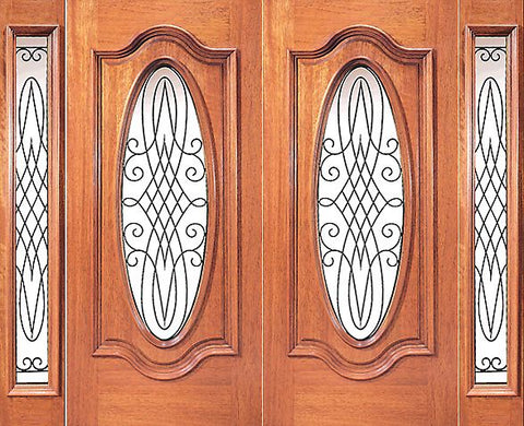 WDMA 96x80 Door (8ft by 6ft8in) Exterior Mahogany Oval Lite Front Double Door Two Side lights 1