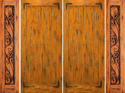 WDMA 96x80 Door (8ft by 6ft8in) Exterior Knotty Alder Pre-hung Double Door with Two Sidelights  1