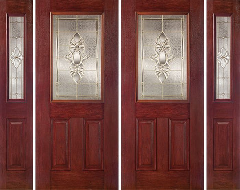 WDMA 96x80 Door (8ft by 6ft8in) Exterior Cherry Half Lite 2 Panel Double Entry Door Sidelights HM Glass 1