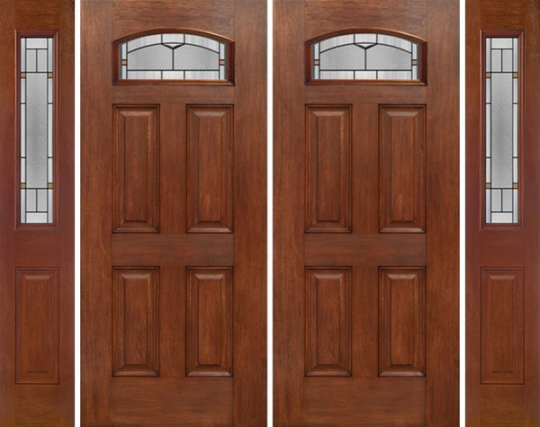 WDMA 96x80 Door (8ft by 6ft8in) Exterior Mahogany Camber Top Double Entry Door Sidelights TP Glass 1