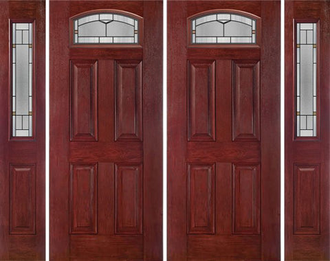 WDMA 96x80 Door (8ft by 6ft8in) Exterior Cherry Camber Top Double Entry Door Sidelights TP Glass 1