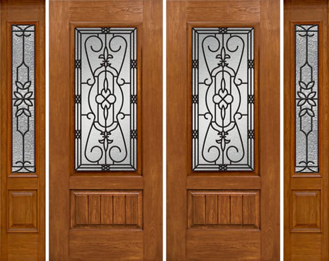WDMA 96x80 Door (8ft by 6ft8in) Exterior Cherry Plank Panel 3/4 Lite Double Entry Door Sidelights 3/4 Lite w/ MD Glass 1