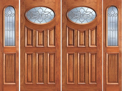 WDMA 96x80 Door (8ft by 6ft8in) Exterior Mahogany Oval Lite Entry Double Door Two Sidelights 1
