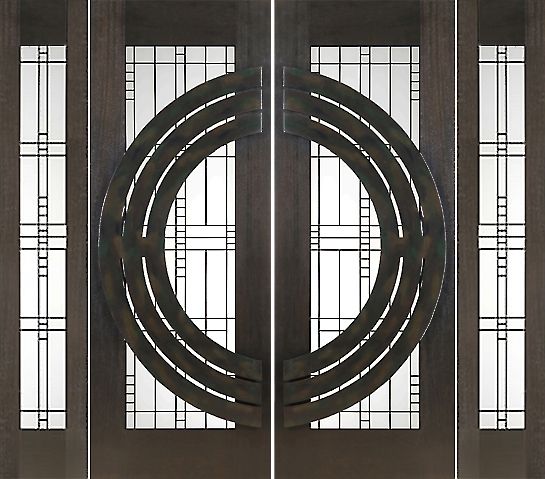 WDMA 96x96 Door (8ft by 8ft) Exterior Mahogany Double 2-1/4in Thick Doors Sidelights Art Glass Iron Work 1