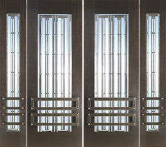 WDMA 96x96 Door (8ft by 8ft) Exterior Mahogany Double 2-1/4in Thick Doors Sidelights Art Glass Iron Work 1