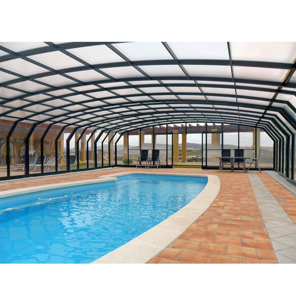 WDMA Aluminum Pool Enclosure With Elegance Awning Hardware Retractable Folding Arms